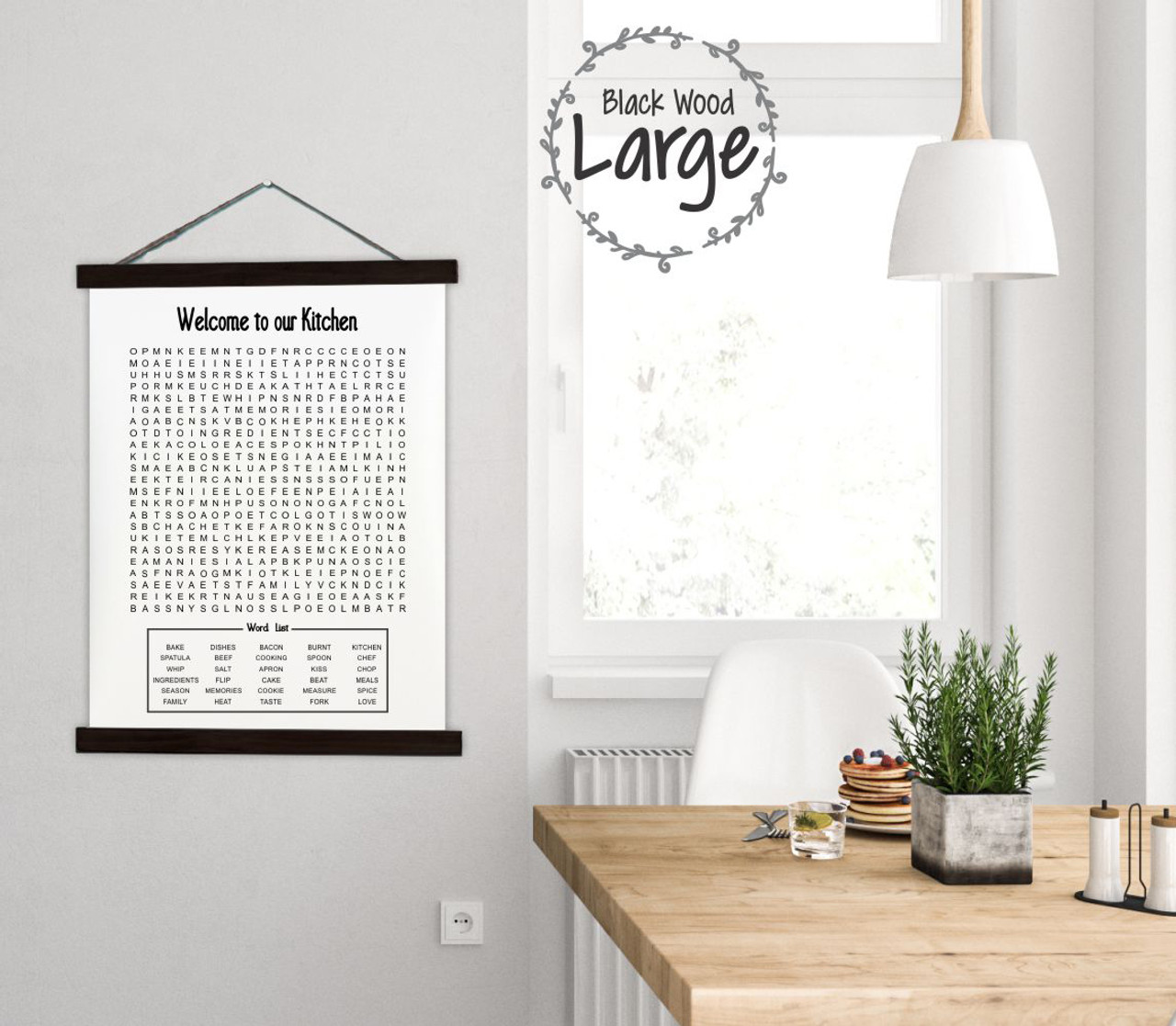 Wood Canvas Wall Hanging Sign Kitchen Decor Word Search Puzzle Art Print