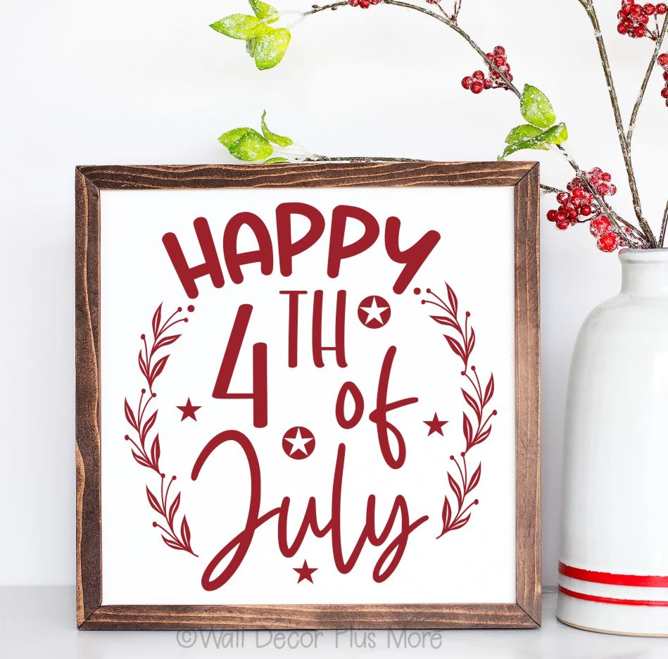 Patriotic Decor Happy 4th of July – Decal Vinyl Sticker for Wood Sign Red