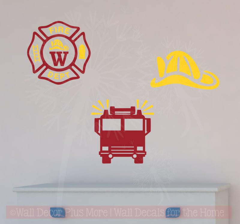 Firetruck Fireman Personalized Emblem Boys Wall Art Vinyl Lettering ...