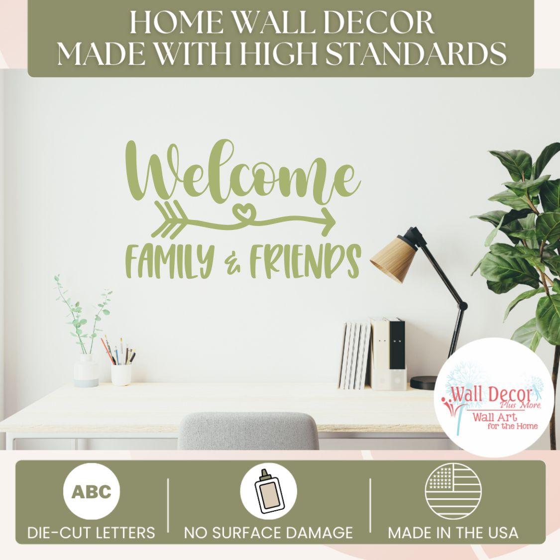 Welcome Friends & Family Vinyl Lettering Wall Decal Quote Sticker