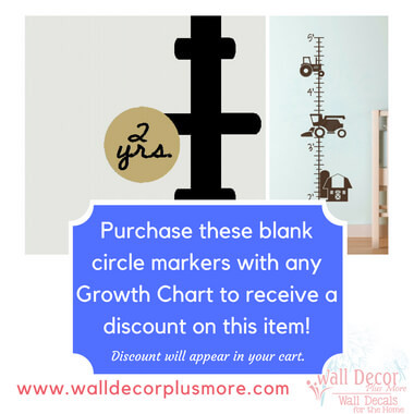 1-Inch Polka Dots to Track and Mark Growth on Growth Chart,12pc — Black growth chart ruler on a light wall with decorative farm vehicles and age markers