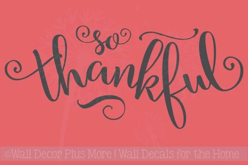 So Thankful Elegant Lettering Vinyl Wall Decals Thanksgiving Home Decor