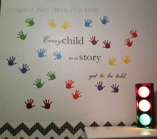 Handprint Design Vinyl Wall Decals, Classroom, Daycare, Children's Room Decor