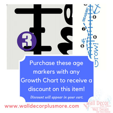 Age Markers Vinyl Decals Stickers with Cut-Out Numbers 1-9 Track Height — Colorful graphic featuring a growth chart accentuated by age markers and promotional text