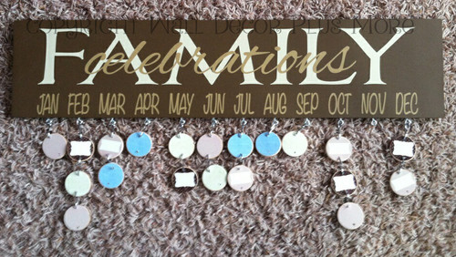 Family Celebrations Lettering on a completed DIY Board Beige Family Tan Months