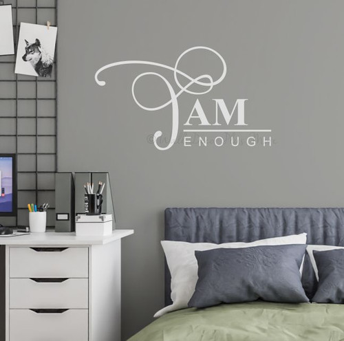 Wall Decals Motivational I am Enough Affirmation Quote Vinyl Sticker LtGray