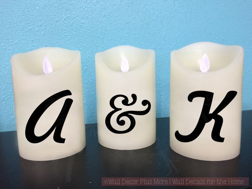 Monogram Initials Vinyl Stickers Lettering Decals for LED Flameless Candles-Shown on 5" Candle