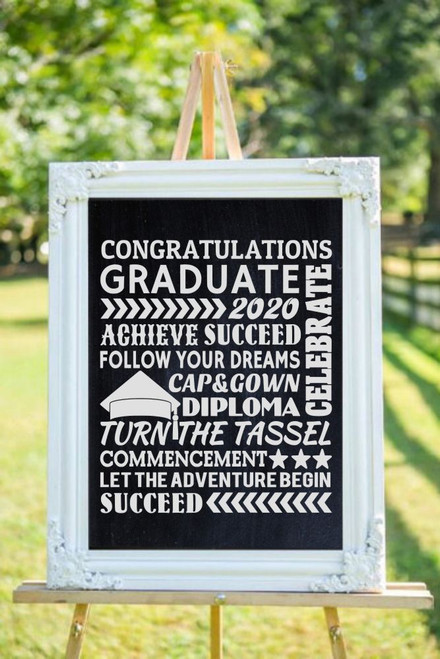 Congrats Grad Achieve Success Follow Your Dreams Let the Adventure Begin Subway Art Lettering Graduation Decor Wall Art Vinyl Wall Stickers white on chalkboard