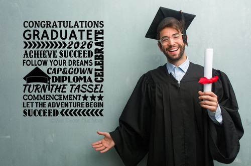 KW075-D Congrats Grad 2026 Achieve Success Follow Your Dreams Let the Adventure Begin Subway Art Lettering Graduation Decor Wall Art Vinyl Wall Stickers Graduate Black