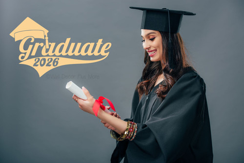 Graduate 2026 with Hat Vinyl Sticker Wall Art Graduation Decoration Party Room Decor Graduate Buttercream