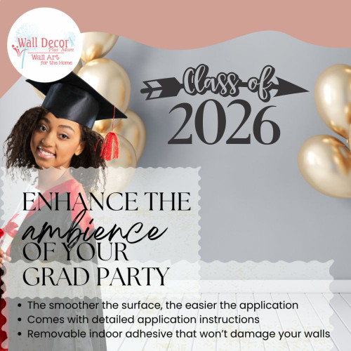 Class of 2026 Black Enhanced Arrow Wall Art Graduation Decals Sticker for Senior High School Graduates 