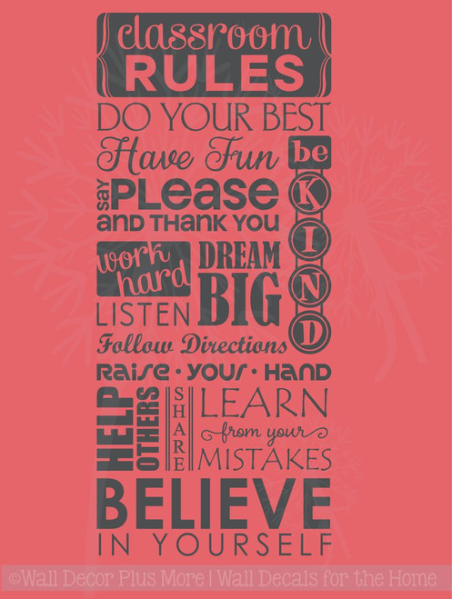 Classroom Rules Subway Art Teacher Wall Decals Letters Vinyl Stickers