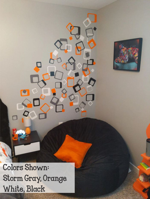 Funky Square Wall Vinyl Stickers Shapes Orange, White, Storm Gray, Orange