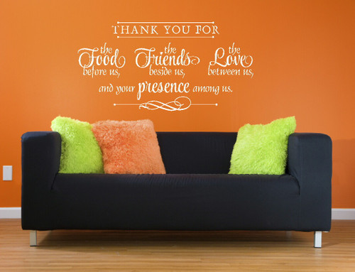 Thank You for Food, Friends, Love, and Presence Kitchen Wall Decal Quote Religious White