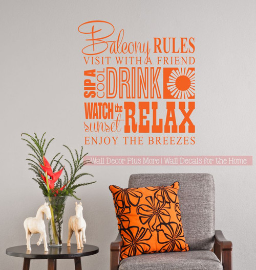 Balcony Rules Subway Art Phrases Quote Wall Decal Stickers for Home Dí©cor Apartment Orange