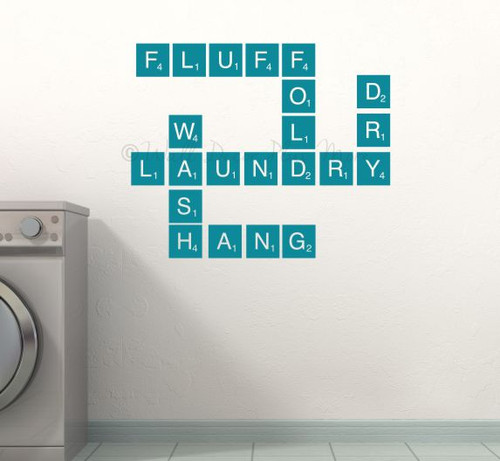 Alphabet Scrabble Tiles Wall Decal Stickers for Home Decor Personalized, 6-Inch Teal Laundry Words