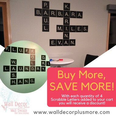 Alphabet Scrabble Tiles Wall Decal Stickers for Home Decor Personalized, 6-Inch — Black wall tiles arranged in a crossword