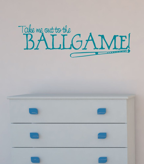 Take Me Out to the Ballgame with Bat Sports Wall Decals Baseball Teal