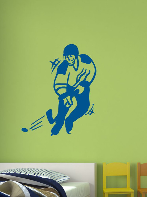 Hockey Player Sports Wall Art Decal Stickers Traffic Blue