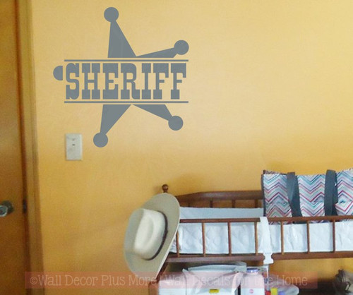 Sheriff with Star Western Wall Decal Vinyl Lettering Art Boy Decor-Castle Gray