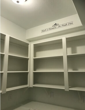 Meals and Memories Kitchen Quotes Wall Sticker Decals Saying 36x6-Inch — White wall shelves in a bright, minimalist room