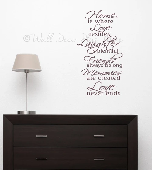 Home Is Where Love Never Ends Family Vinyl Wall Sticker Decals Wall Letters Eggplant