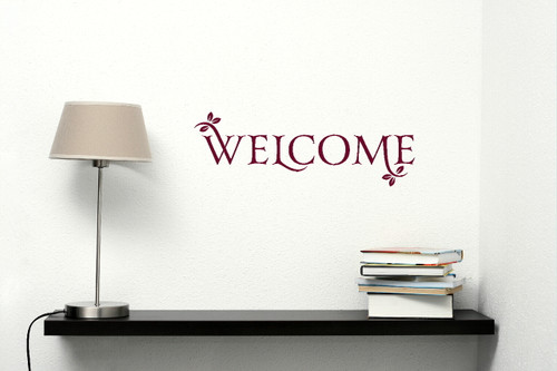 Welcome with Leaves Vinyl Wall Decal for Entryway Decor Small-Red