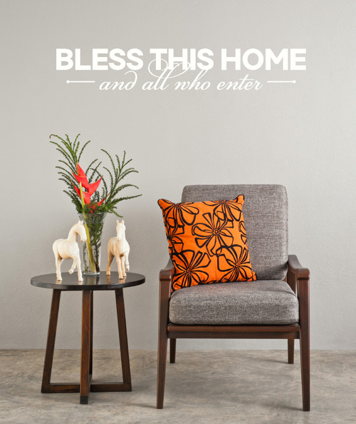 Bless All Who Enter Vinyl Family Wall Decal for Entryway Decor White