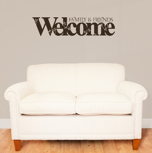 Welcome Family and Friends with Floral Design Wall Decal Quote