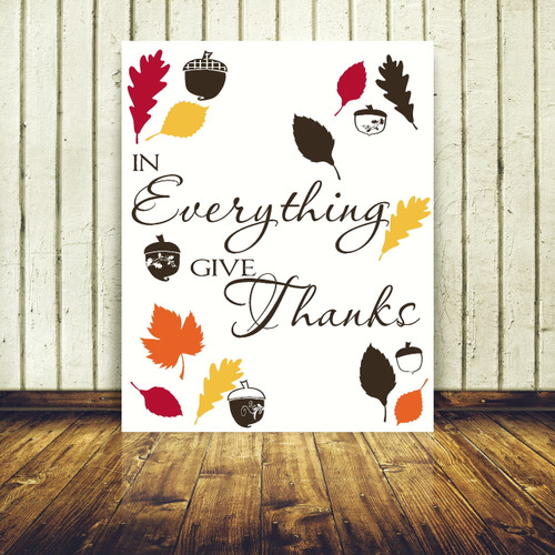 Simple Classic Thanksgiving Wall Decal Quote Kitchen Dining Wall Décor with Leaves and Acorns