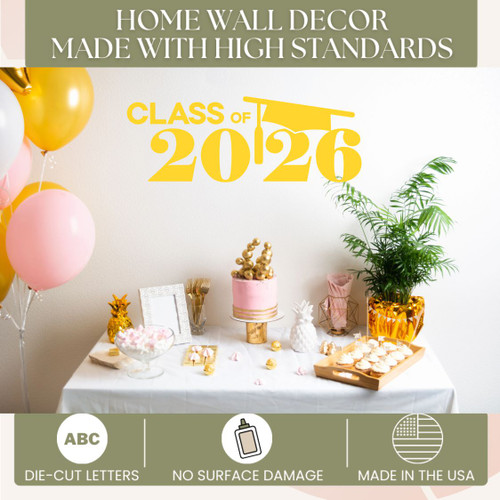 Class of 2026 Vinyl Sticker Decal with Graduation Cap- High Standards Yellow