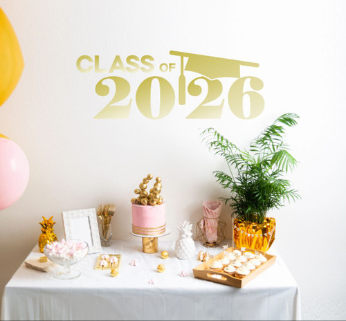 Class of 2026 Vinyl Sticker Decal with Graduation Cap- Gold