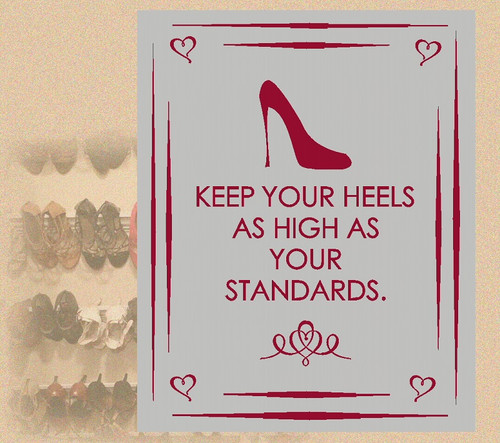 Heels as High as Your Standards - Shoe Wall Decal Vinyl Sticker Quote for Bedroom red