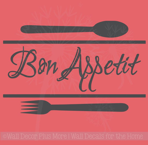 Bon Appetit Kitchen Wall Decal Quote with Utensil Art