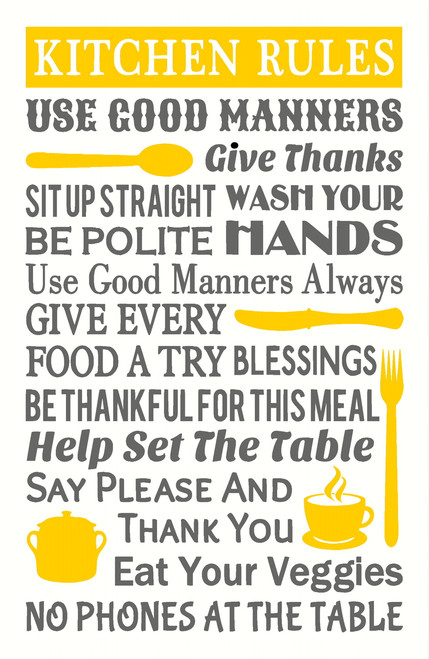 Kitchen Rules Wall Decal Sticker Subway Art, Use Good Manners, Give Thanks, Sit up Straight, Wash your hands, be polite, use good manners always, give every food a try,blessings, be thankful for this meal, help set the table, say please and thank you, eat your veggies, no phones at the table