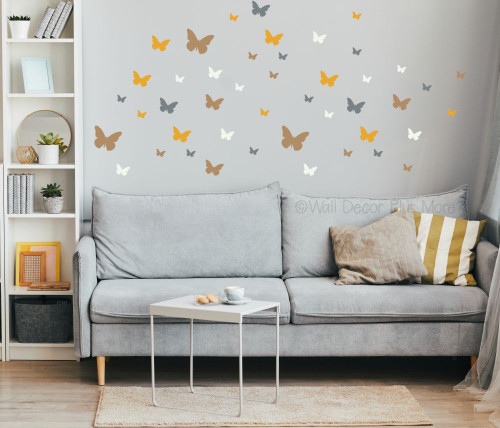 WD471 Butterfly Wall Art Decals for Home Decor Vinyl Stickers Butterflies Tan Antique Lace Honey Storm Gray