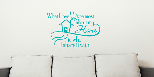 What I Love Most About My Home Quotes Wall Letters Vinyl Decal Turquoise