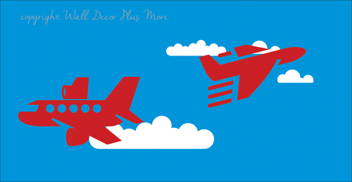 Airplanes and Clouds Boys Wall Art Vinyl Decals Red and White