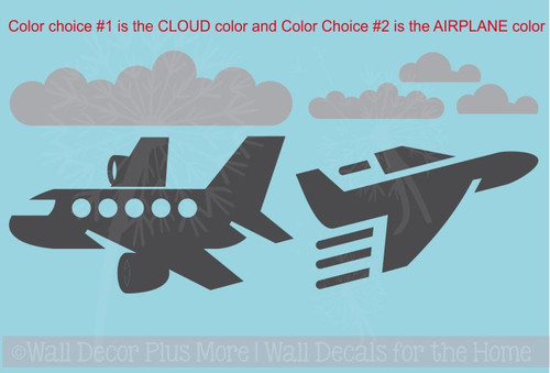 Airplanes and Clouds Boys Wall Art Vinyl Decals 2-color