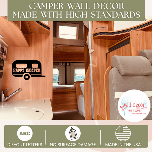 Happy Camper Vintage Summer Quotes Vinyl Wall Decals Camper Wall Decor Made with High Standards