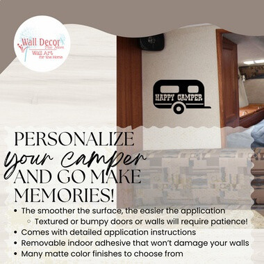 Happy Camper Summer Vinyl Wall Decals with Vintage Camper Design RV Accessories