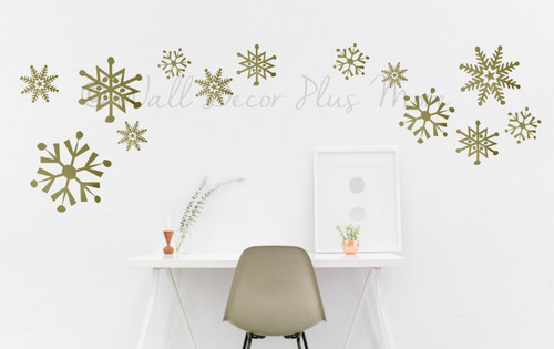 Winter Stickers Wall Decals Large Snowflakes Metallic Gold