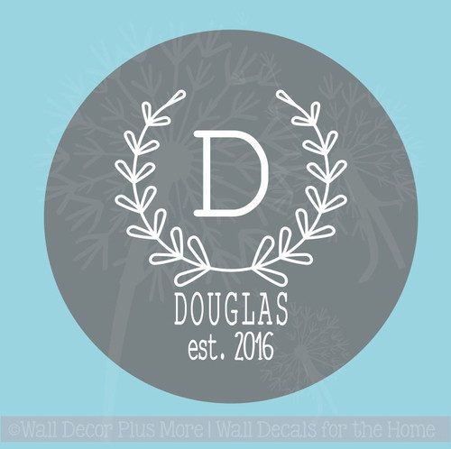 Etching Kit Monogram Laurel Wreath Vinyl Sticker Stencil, Cream, Brush, Instructions to Customize Glass Dish