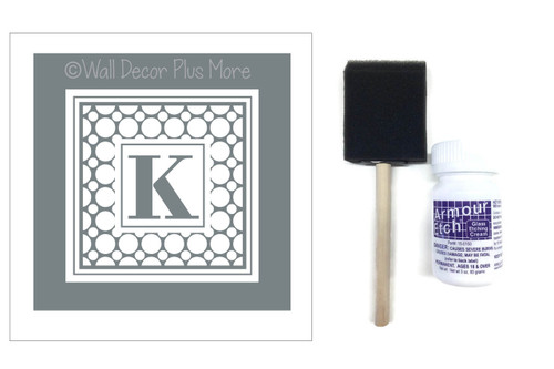 Etching Kit for Square Glass Dish Dotted Frame with Monogram Letter Vinyl Sticker Stencil