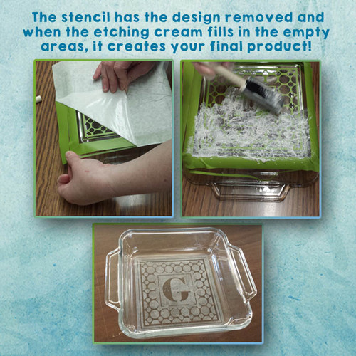 Etching Kit for 9x13 Glass Dish Chevron Made with Love Vinyl Decals Stencil, Cream, Brush