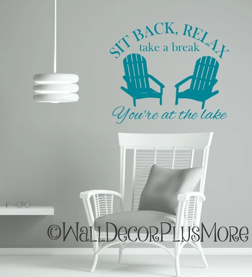 Sit Back, Relax Camping Wall Art Decal Summer Quote with Chairs Teal