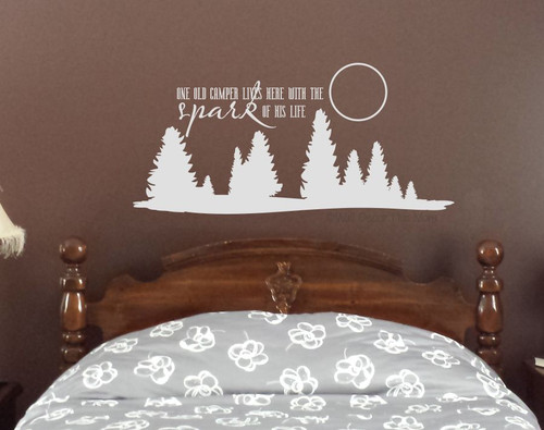 One Old Camper Lives Here with the Spark of His Life Wall Decals Vinyl Stickers light gray bedroom decor