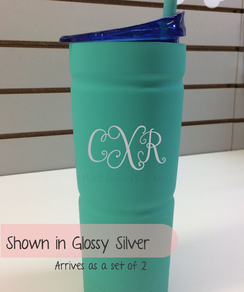 Cursive Monogram Vinyl Sticker Decals for RTIC or Yeti Tumblers, 2x3-Inch,  Set of 2