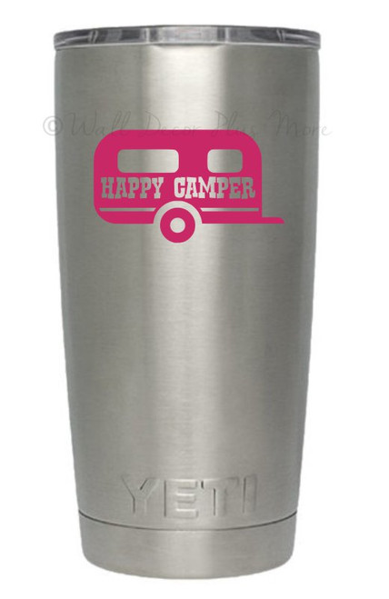 Monogram Vinyl Sticker Decals with Camper for RTIC or Yeti Tumblers, Set of 2 Hot Pink