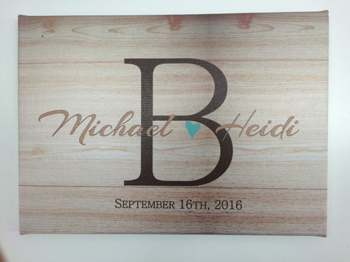 Wood grain Canvas Print Monogram Letter with Couple's Name Personalized Wedding Art